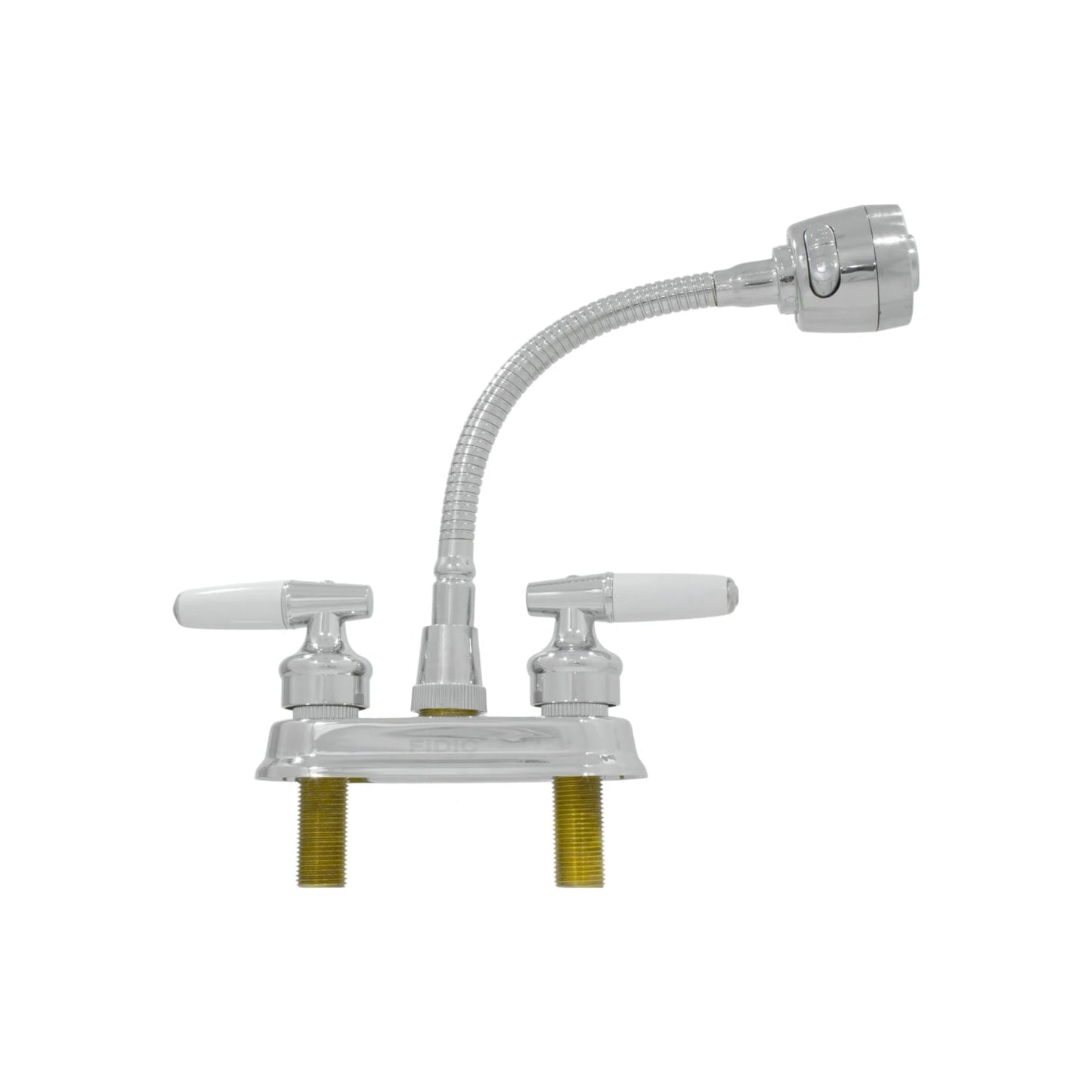 Mezcladora para lavabo Fidic 4 pulgadas cromada doble maneral blanco con cuello de ganso flexible