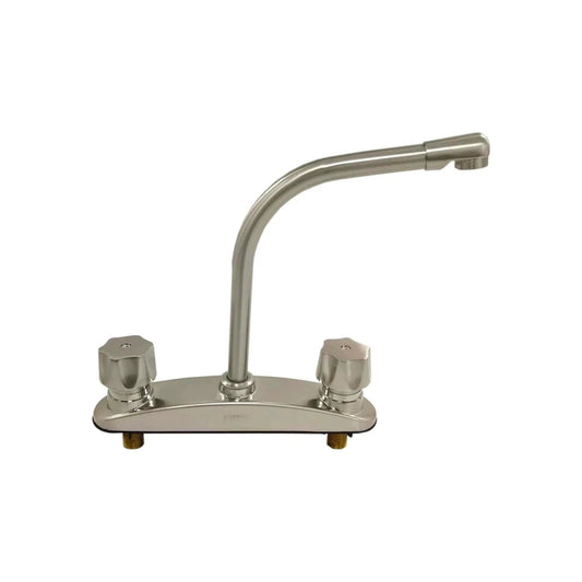 Mezcladora de fregadero Fidic 8 pulgadas, doble maneral, con cuello de ganso y acabado níquel cepillado