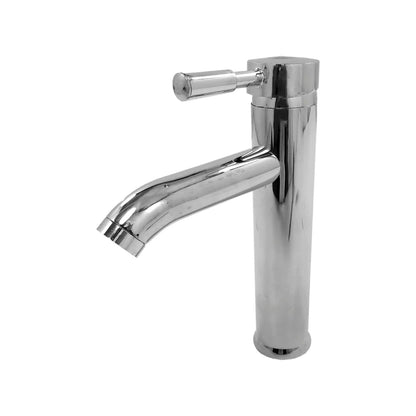 Grifo mezclador monomando para lavabo, acabado cromado brillante, diseño alto y moderno.