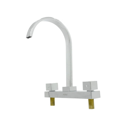 Mezcladora para fregadero Fidic cromada, caño alto cuello de ganso y manerales cúbicos.