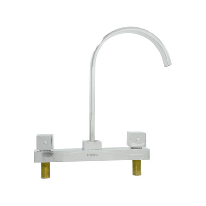 Mezcladora fregadero 8in cromada FIDIC, dos manerales cuadrados y caño alto curvo