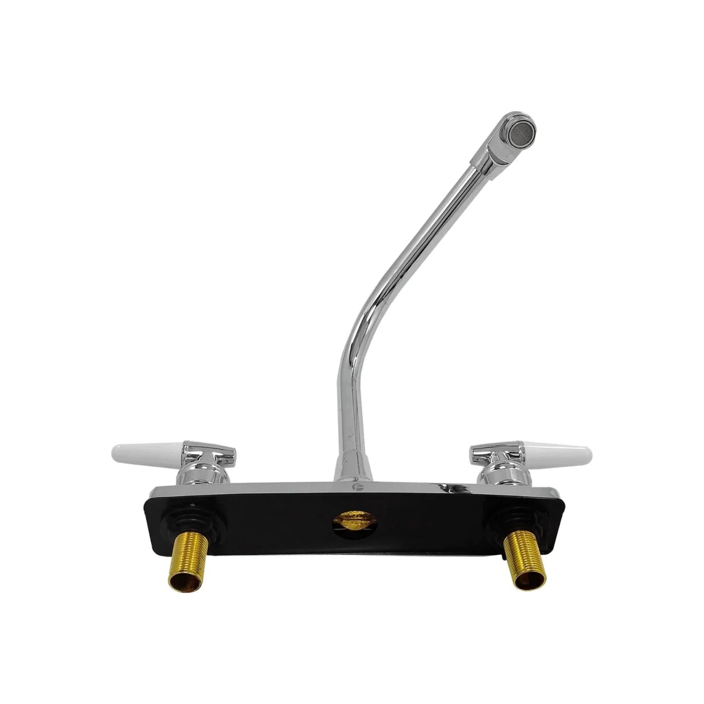 Mezcladora de fregadero cromada, doble manija blanca, cuello de ganso, 8 pulgadas, para cocina