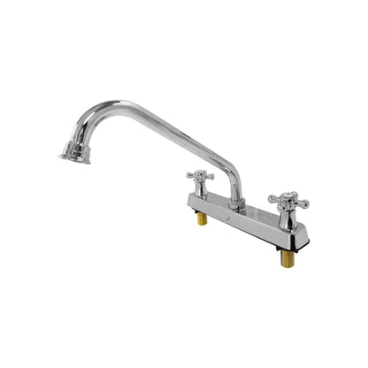 Mezcladora de fregadero para cocina cromada 8" con caño curvo y dos manerales de cruz