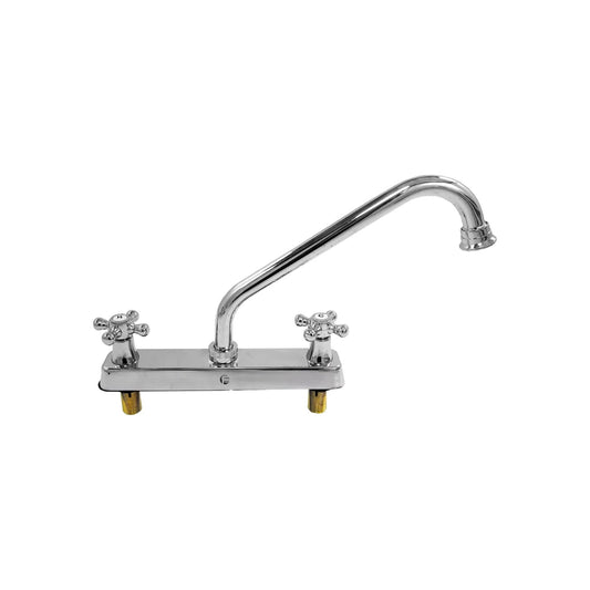 Mezcladora de fregadero cromada 8 pulgadas, manerales de cruz, cuello de ganso