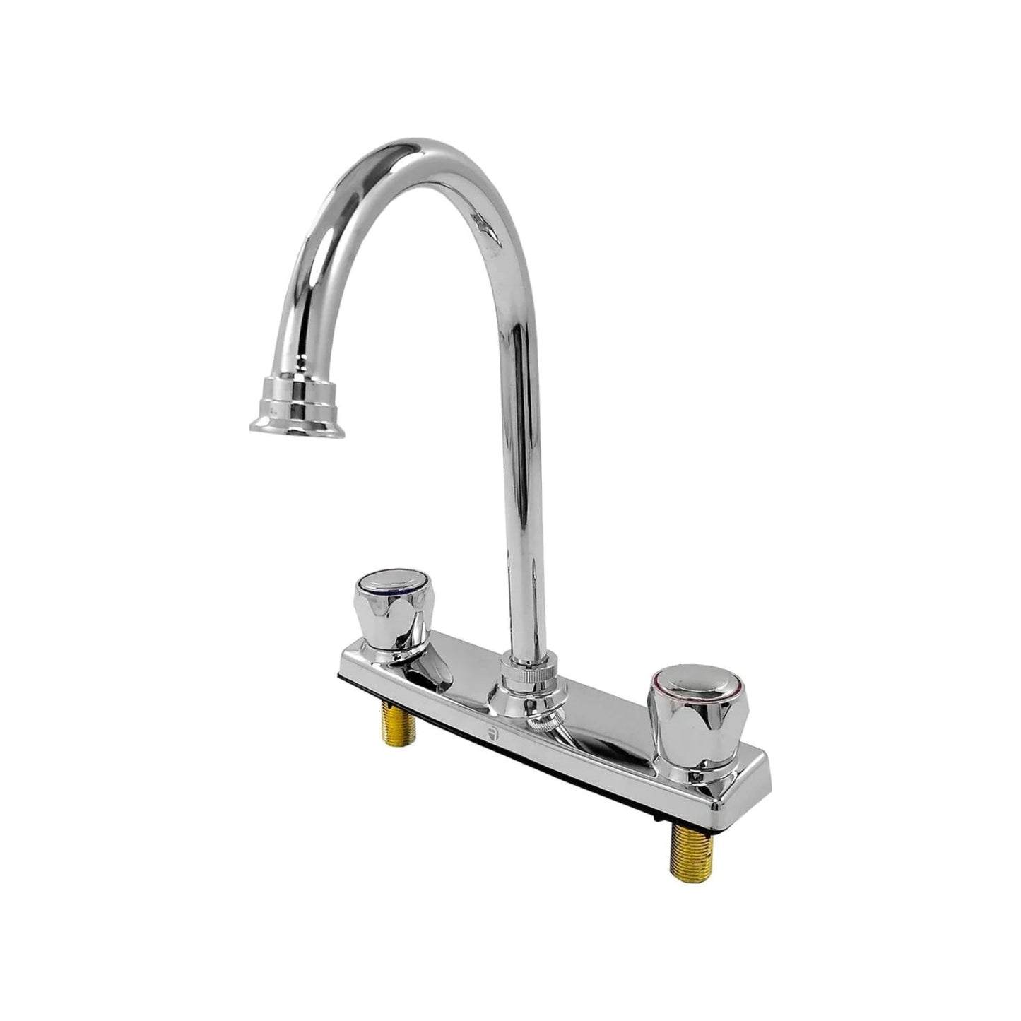 Mezcladora para fregadero de cocina de 8 pulgadas, acabado cromado brillante, con cuello de ganso y dos manijas