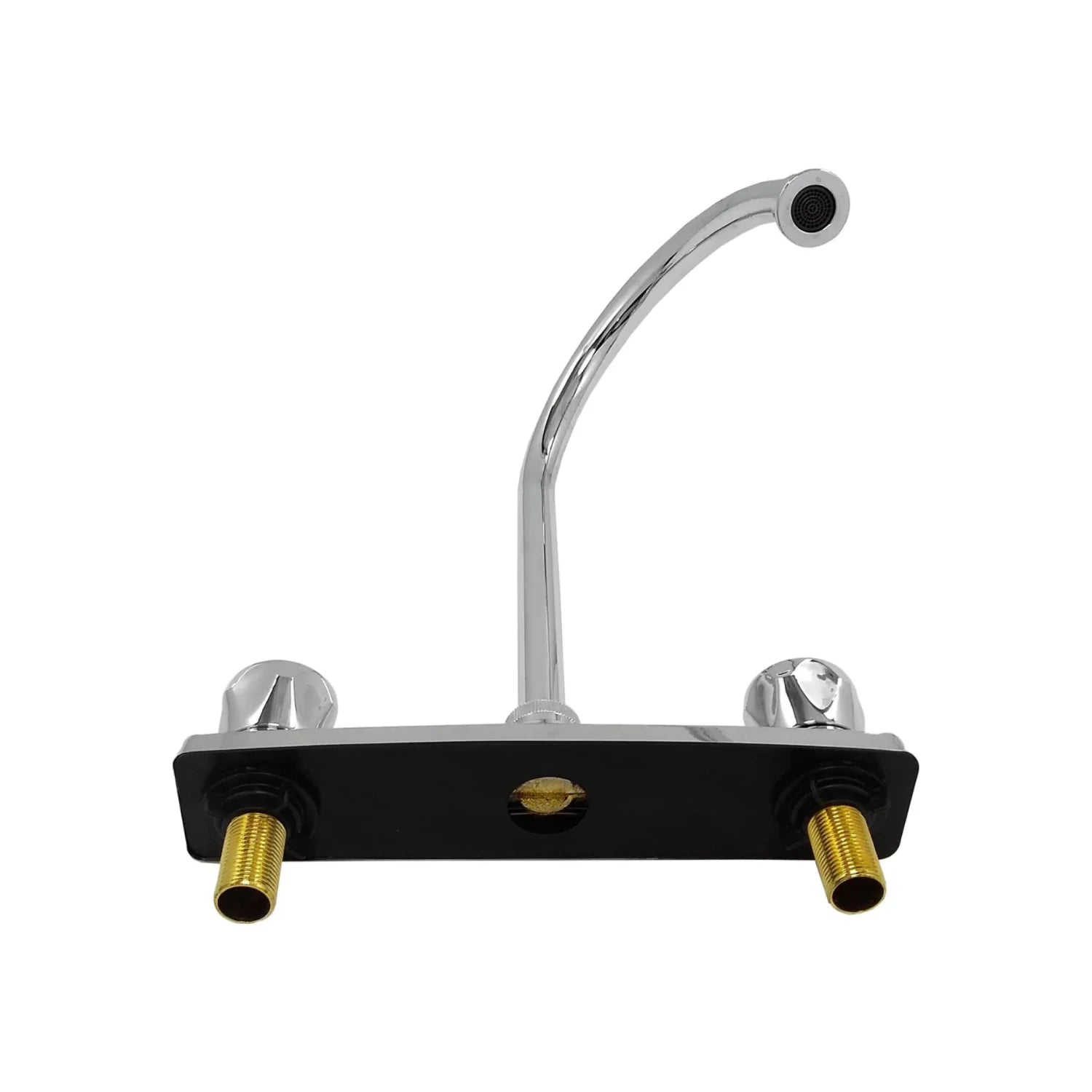 Mezcladora de fregadero para cocina cromada, 8 pulgadas, con dos manerales, base negra y conexiones de latón