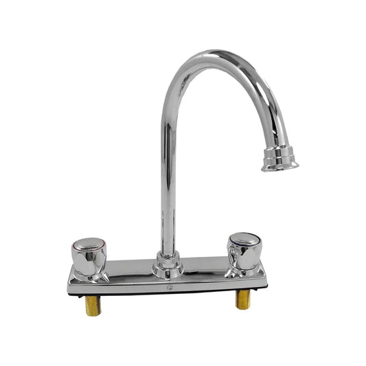 Mezcladora para fregadero de cocina 8" con cuello alto y dos manijas, acabado cromado