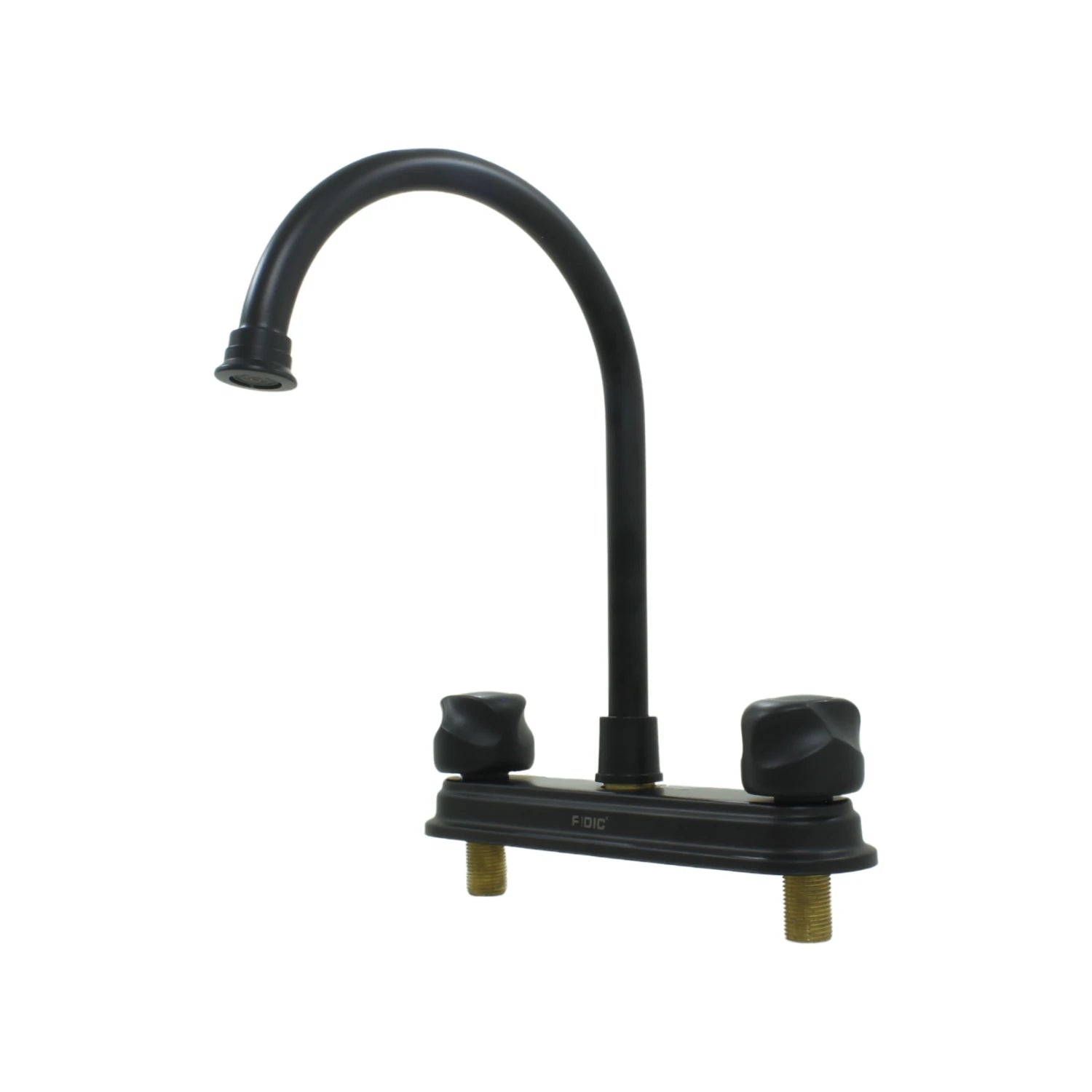 Mezcladora de fregadero FIDIC negra cuello de ganso alto, doble manija, acabado mate para cocina.