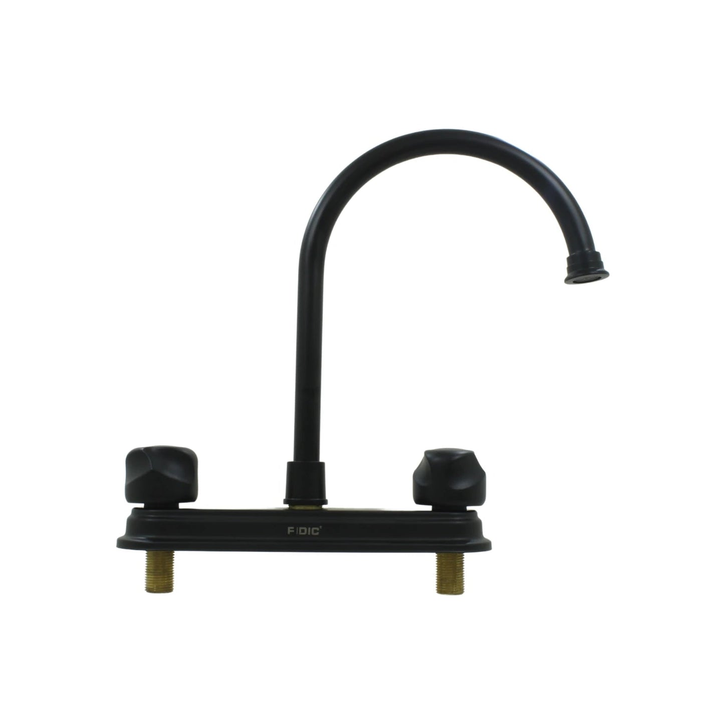 Grifo de cocina FIDIC negro mate metal con dos manijas y cuello de ganso.