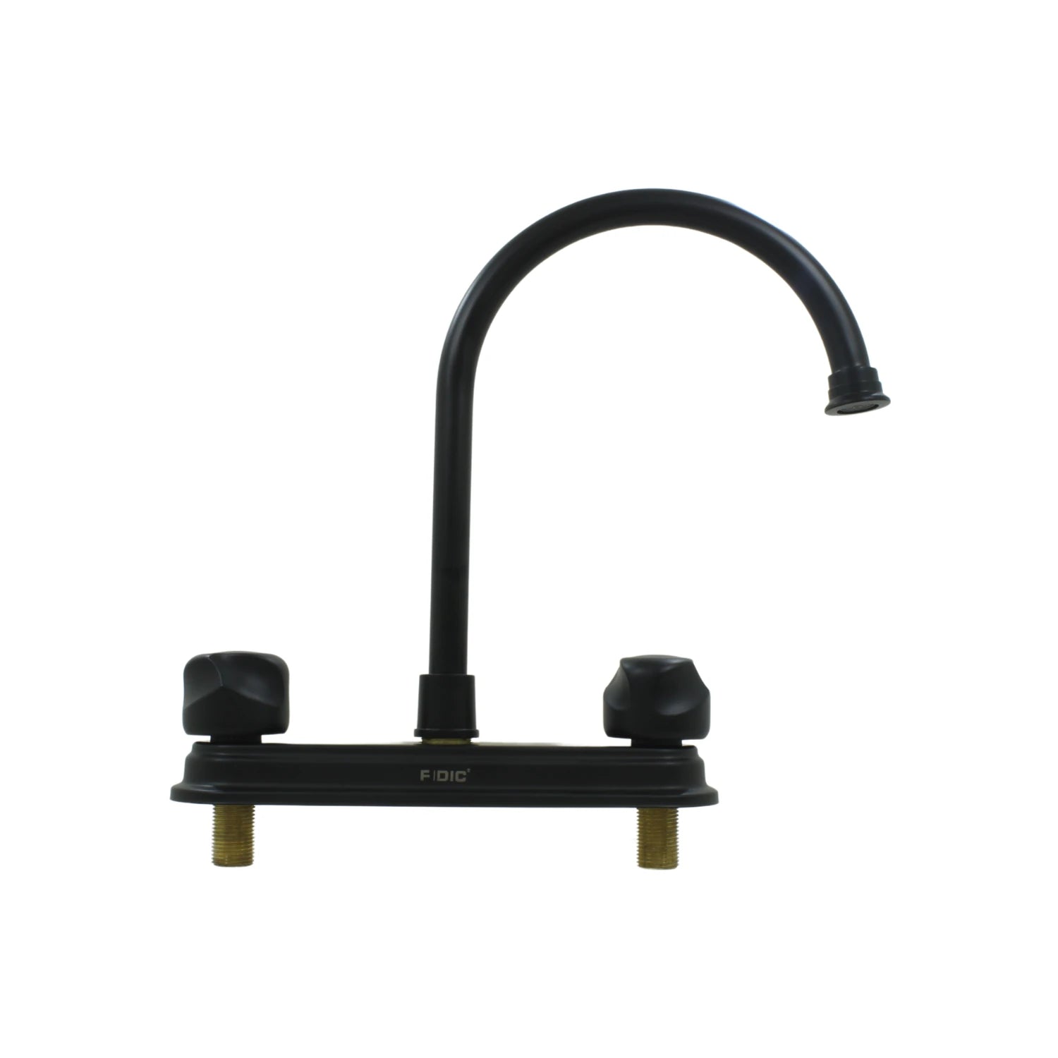 Grifo de cocina FIDIC negro mate metal con dos manijas y cuello de ganso.
