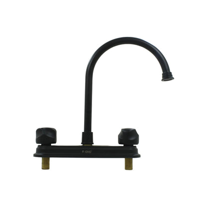 Grifo de cocina FIDIC negro mate metal con dos manijas y cuello de ganso.