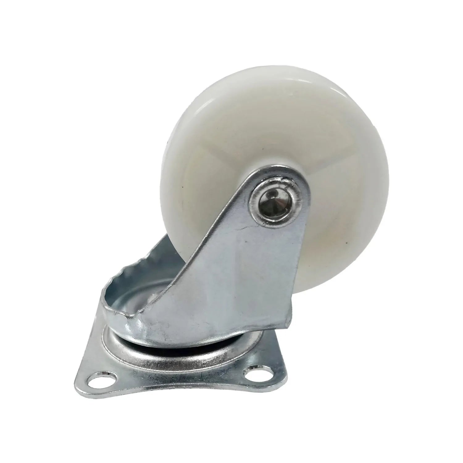 Rodaja giratoria blanca de 1.5 pulgadas con base metálica para muebles y equipos móviles