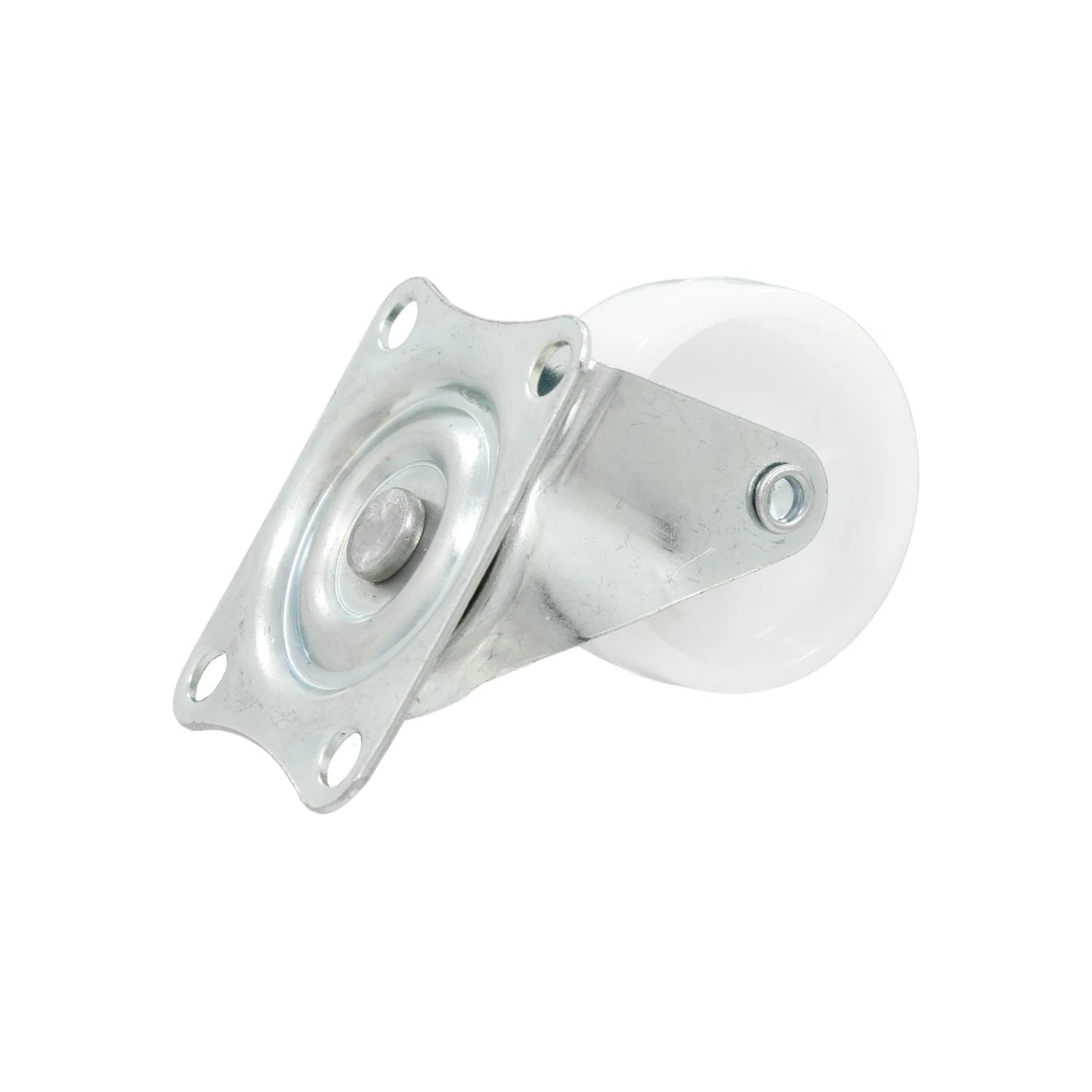 Rodaja giratoria con base metálica y rueda blanca para muebles y equipos