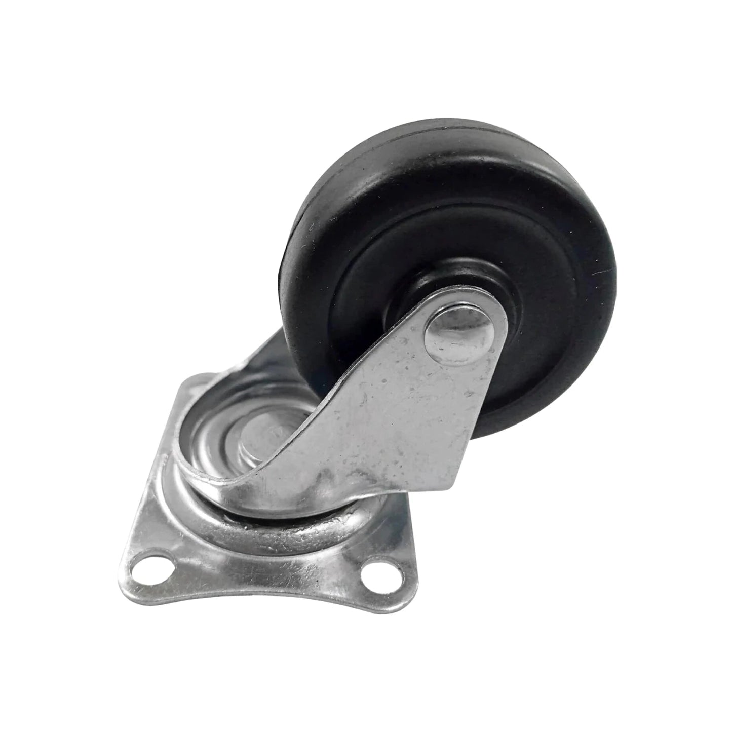 Rodaja giratoria negra de 3 pulgadas, rueda de goma con base metálica para muebles y equipos.
