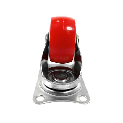 Rodaja giratoria roja de 1.5 pulgadas con base metálica, ideal para muebles y equipos de ferretería