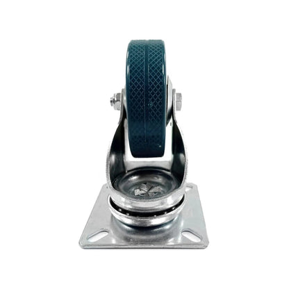 Rodaja giratoria de 2.5 pulgadas con rueda azul/verde texturizada y base metálica para mobiliario