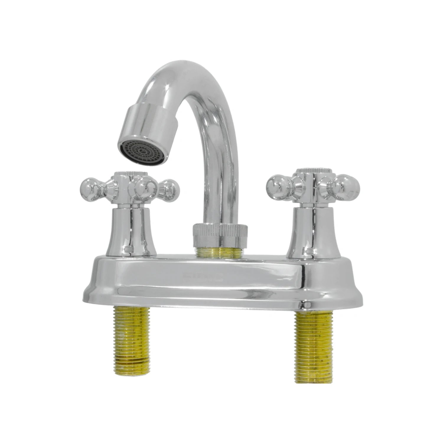Mezcladora para lavabo 4 pulgadas, acabado cromado, manijas cruz, caño alto cuello de ganso