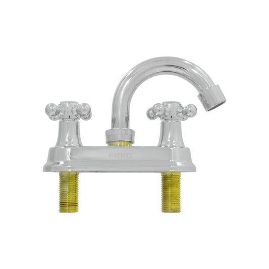 Mezcladora para lavabo Fidic 4" con dos manerales estilo cuello de ganso acabado cromado brillante