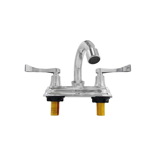 Mezcladora de lavabo cromada 4 pulgadas con dos manijas y boquilla curva