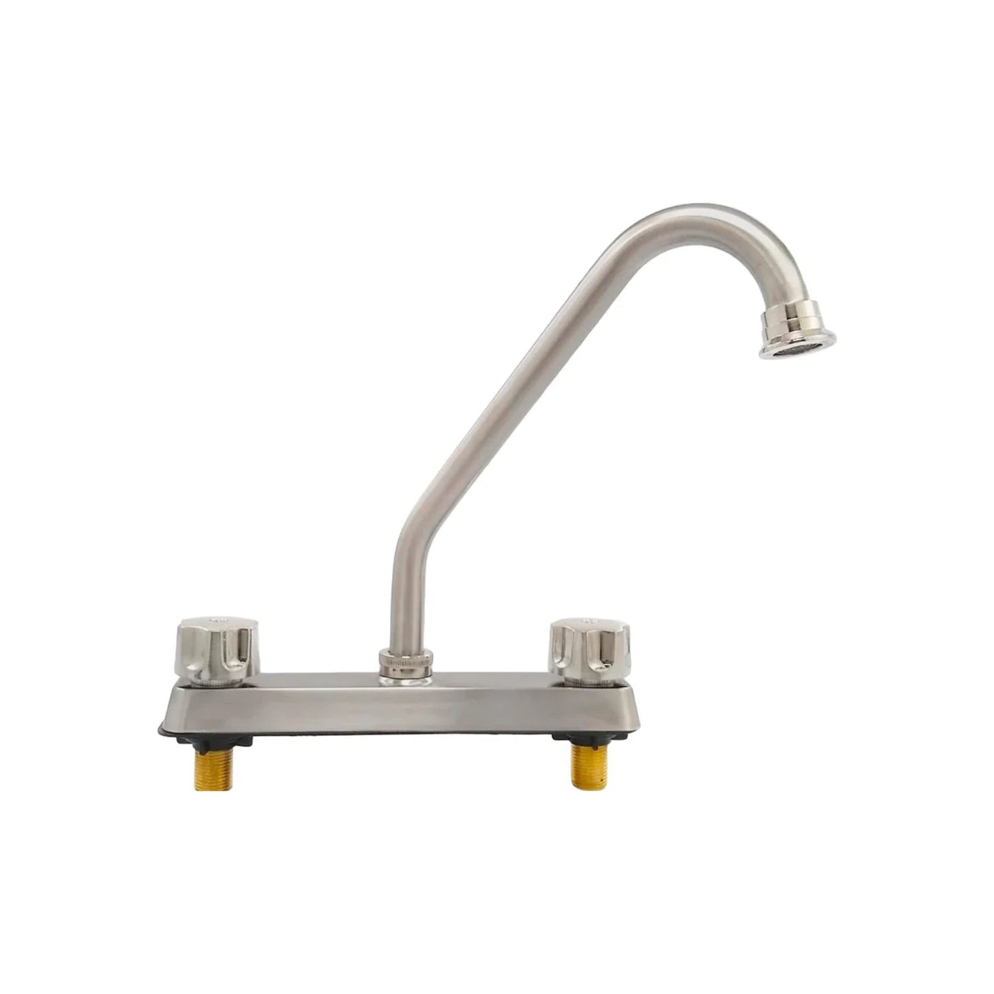 Mezcladora de cocina dos manerales, caño alto, acabado níquel cepillado para fregadero.