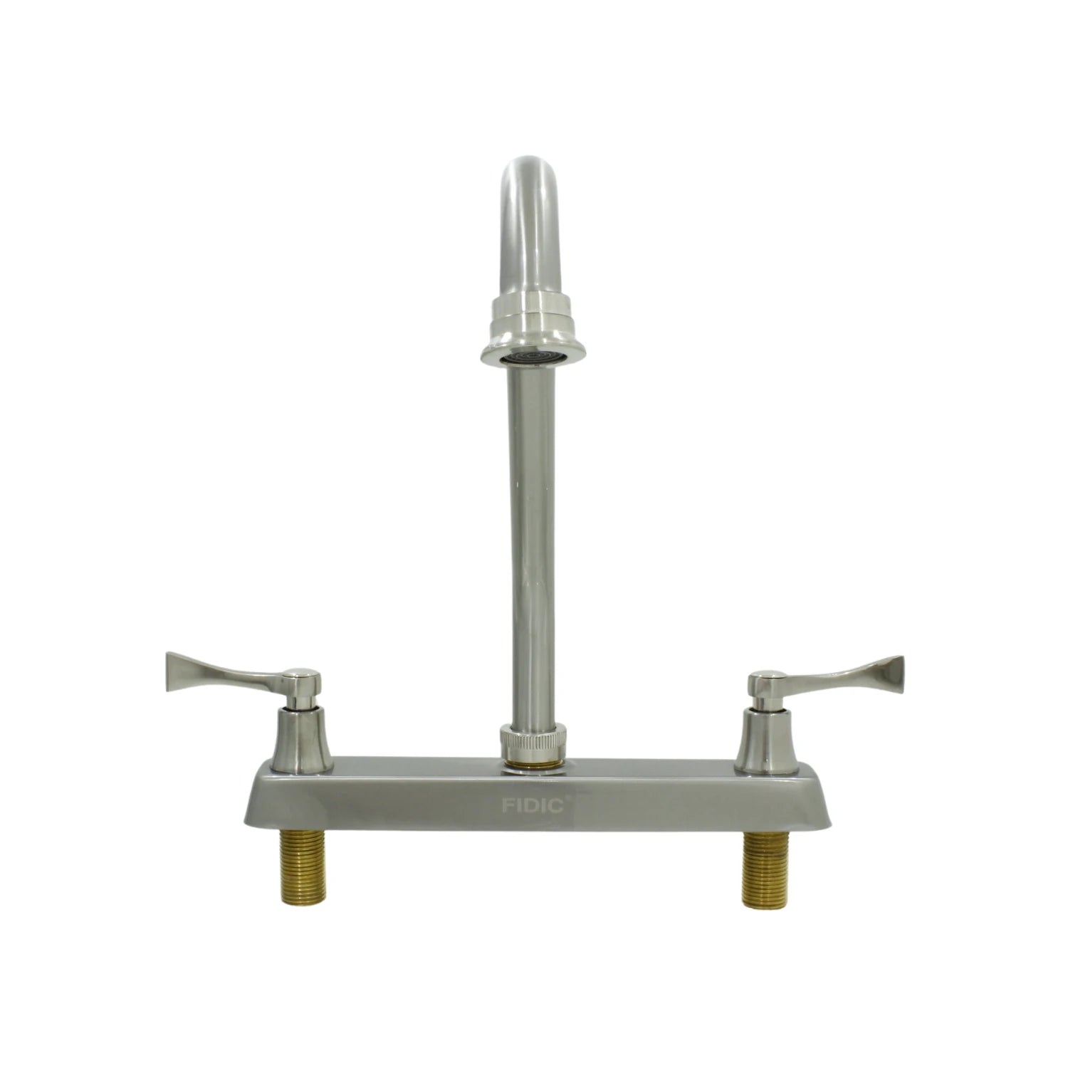 Mezcladora para fregadero Fidic de 8 pulgadas, 2 manerales, cuello de ganso, acabado níquel cepillado