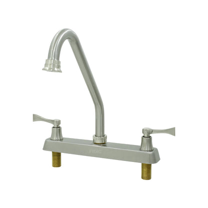 Mezcladora para fregadero FIDIC de cuello de ganso, dos manerales, acabado níquel cepillado.