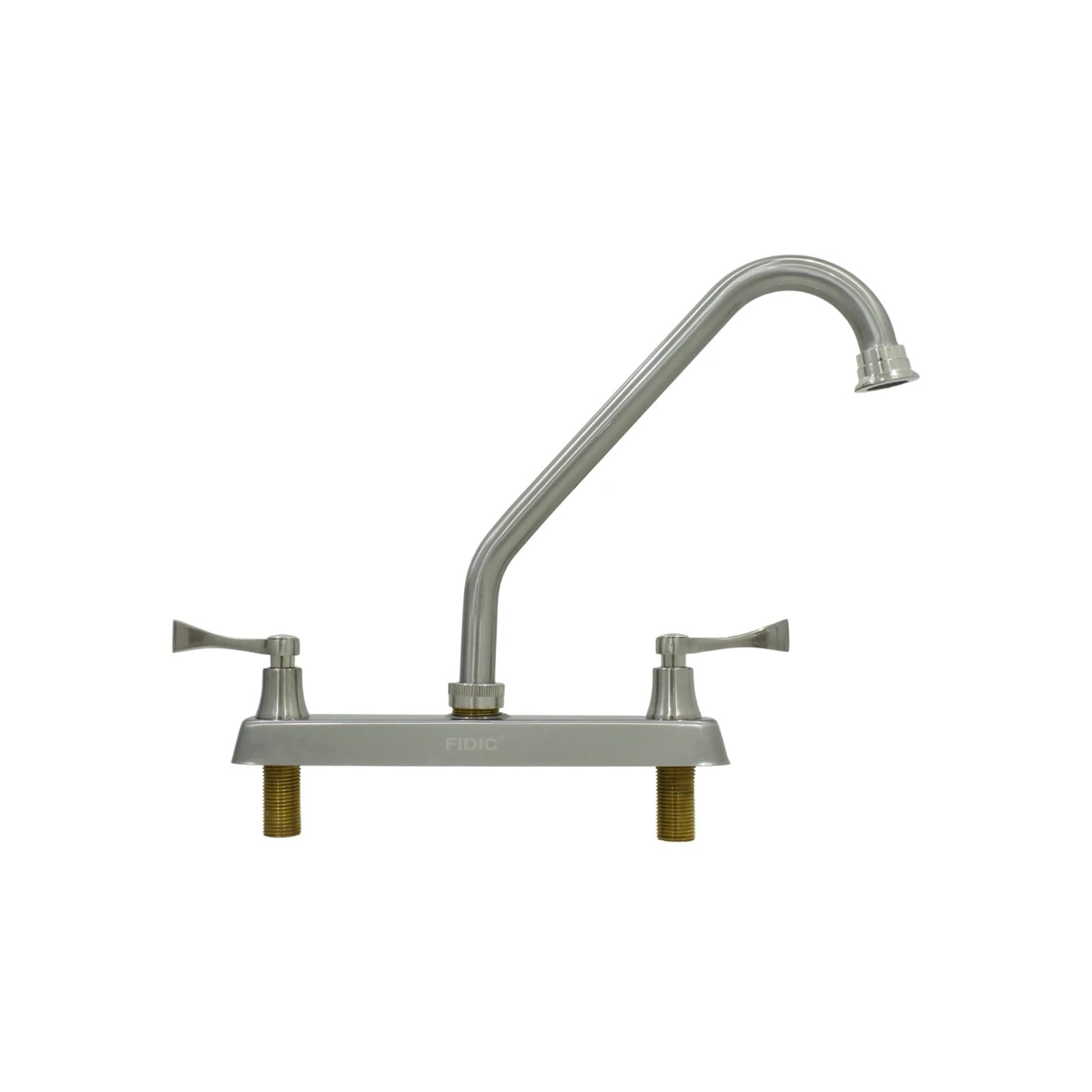 Mezcladora de fregadero FIDIC 8" con dos manijas, cuello de ganso y acabado níquel cepillado para cocina.