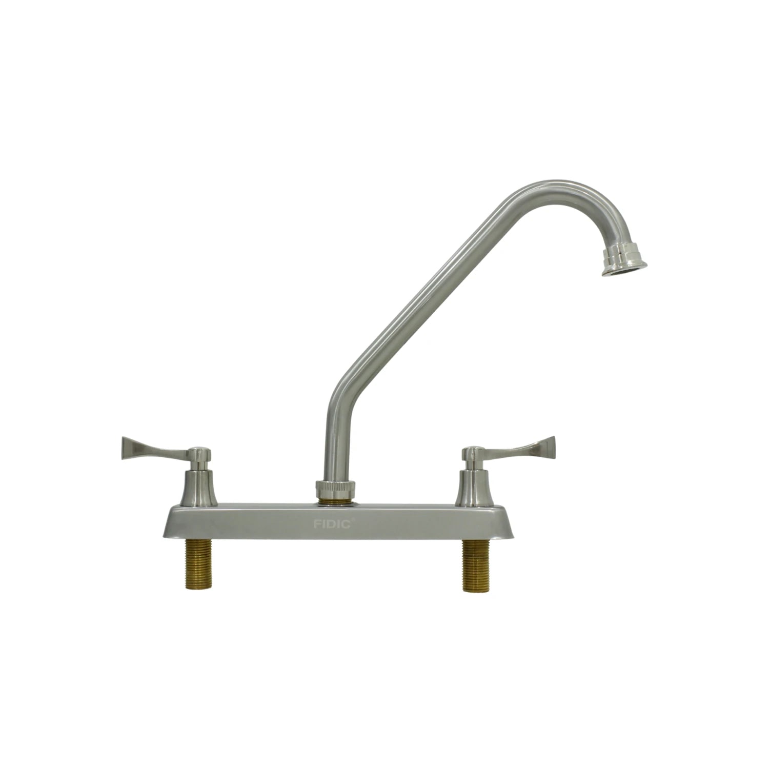 Mezcladora de fregadero FIDIC 8" con dos manijas, cuello de ganso y acabado níquel cepillado para cocina.