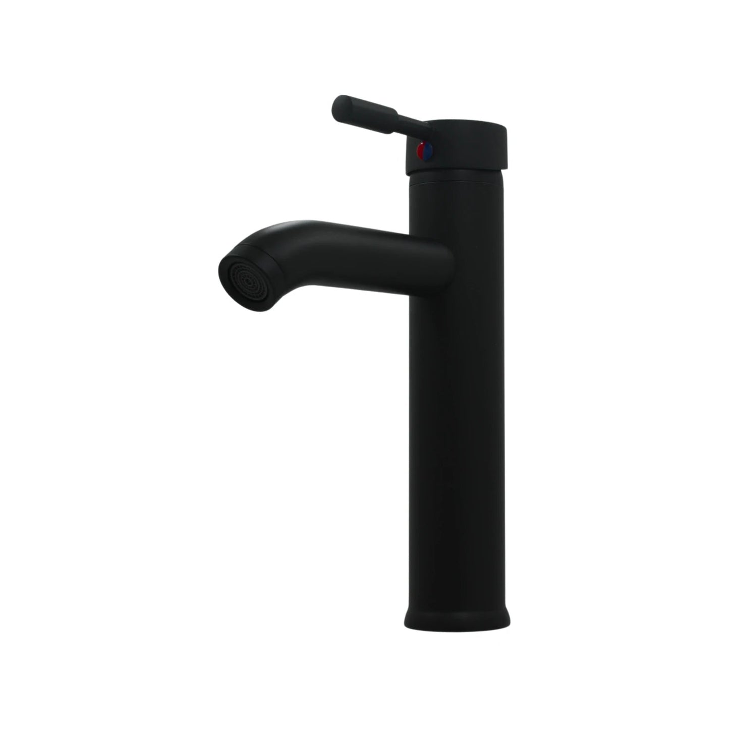 Mezcladora monomando negra para lavabo, diseño alto y moderno con acabado mate, ideal para baños.