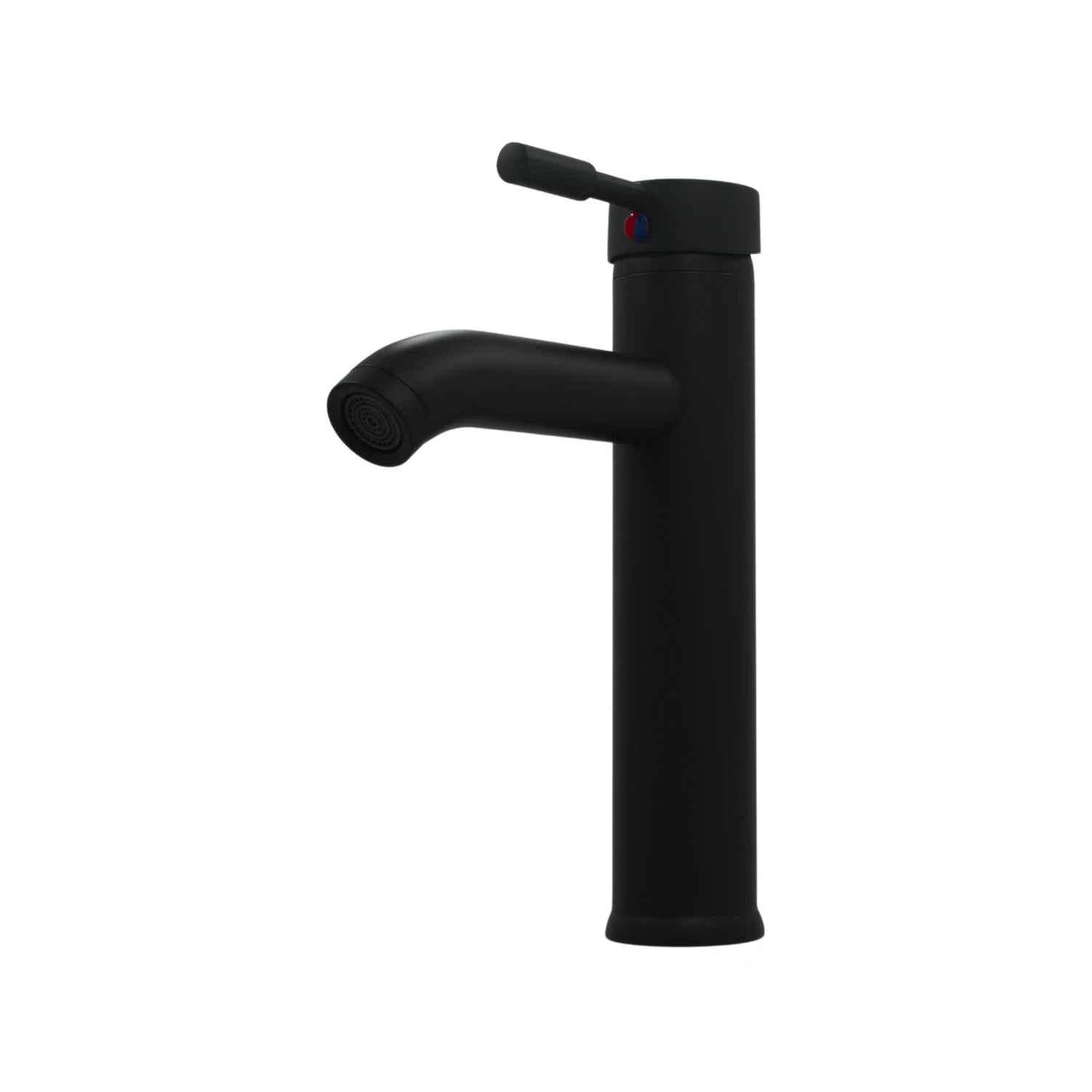 Mezcladora monomando negra para lavabo, diseño alto y moderno con acabado mate, ideal para baños.