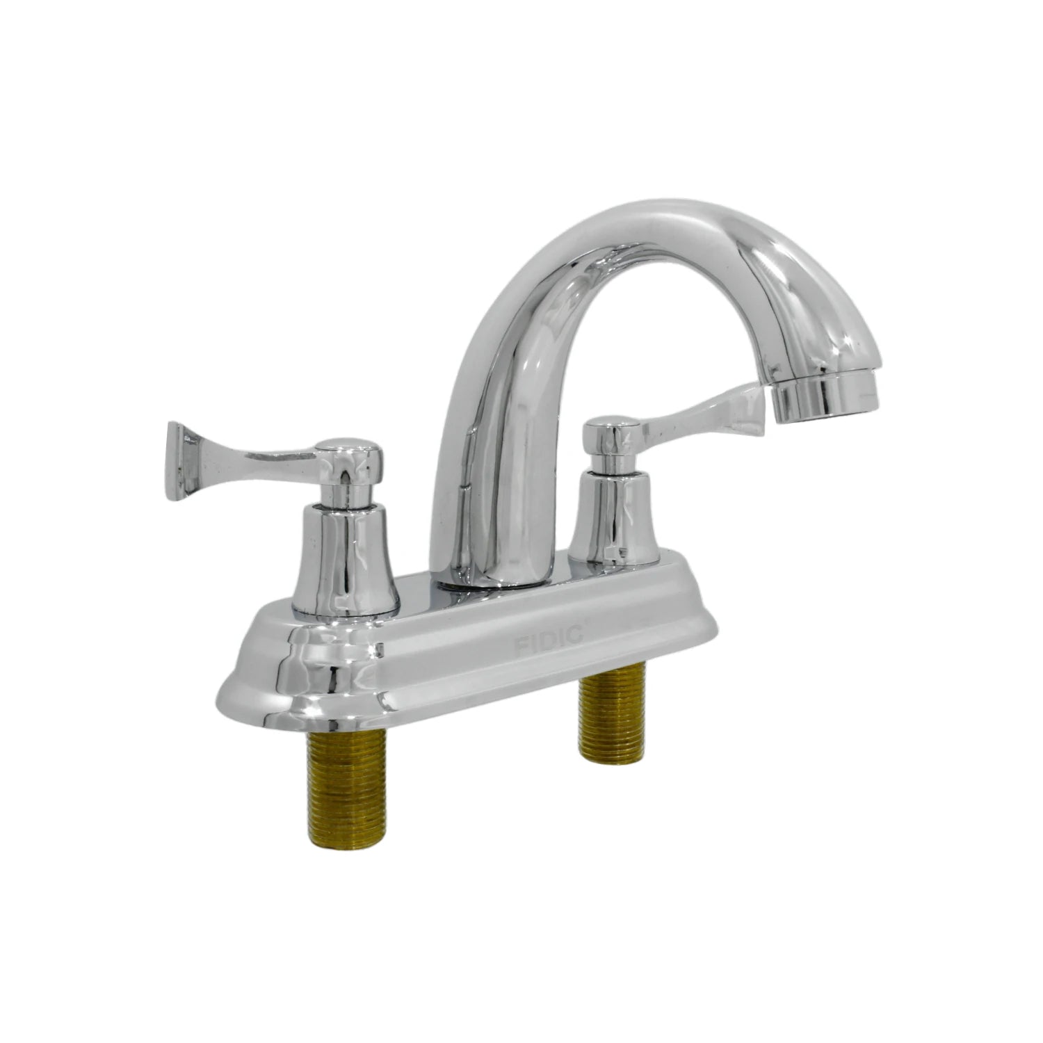 Mezcladora para lavabo FIDIC 4 pulgadas cromada con doble maneral y cuello de ganso