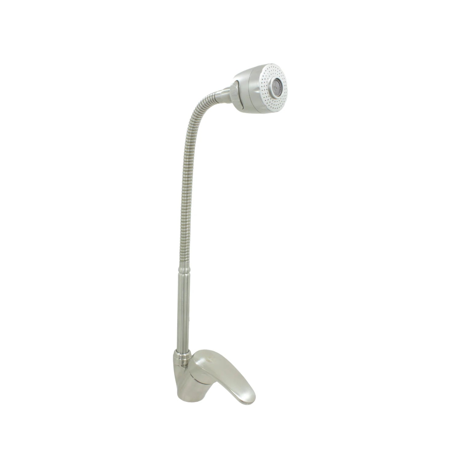 Mezcladora monomando para fregadero con cuello de ganso flexible y cabezal rociador, acabado acero cepillado