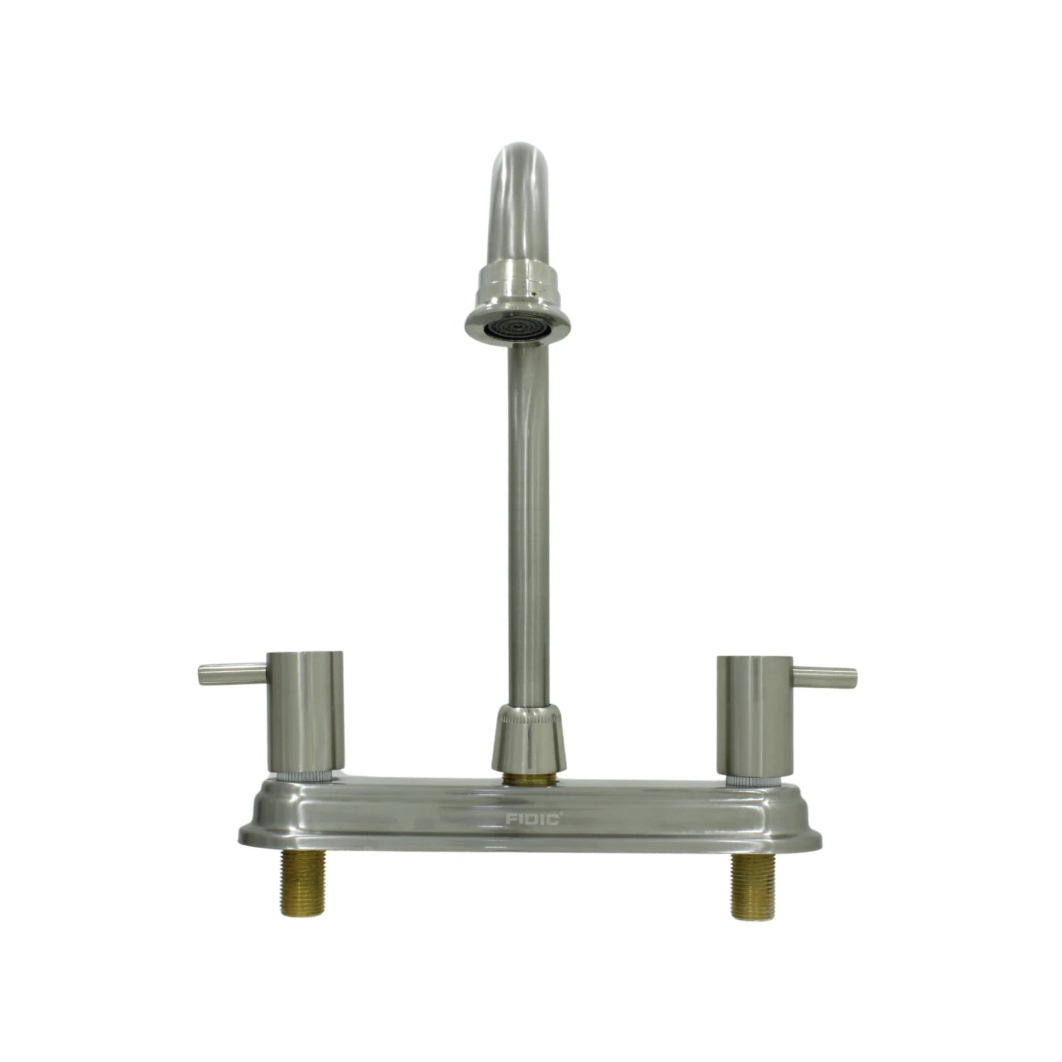 Mezcladora de fregadero Fidic 8 pulgadas doble maneral cuello alto, acabado níquel cepillado para cocina.