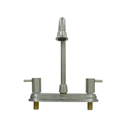 Mezcladora de fregadero Fidic 8 pulgadas doble maneral cuello alto, acabado níquel cepillado para cocina.