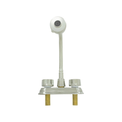 Mezcladora bimando FIDIC para lavabo con cuello de ganso flexible y rociador, acabado níquel cepillado.