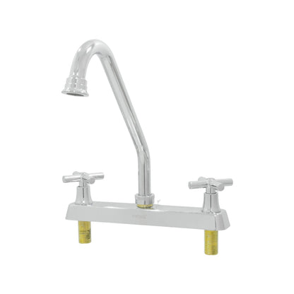 Mezcladora para fregadero cromada 8 pulgadas con manerales de cruz y caño alto, FIDIC