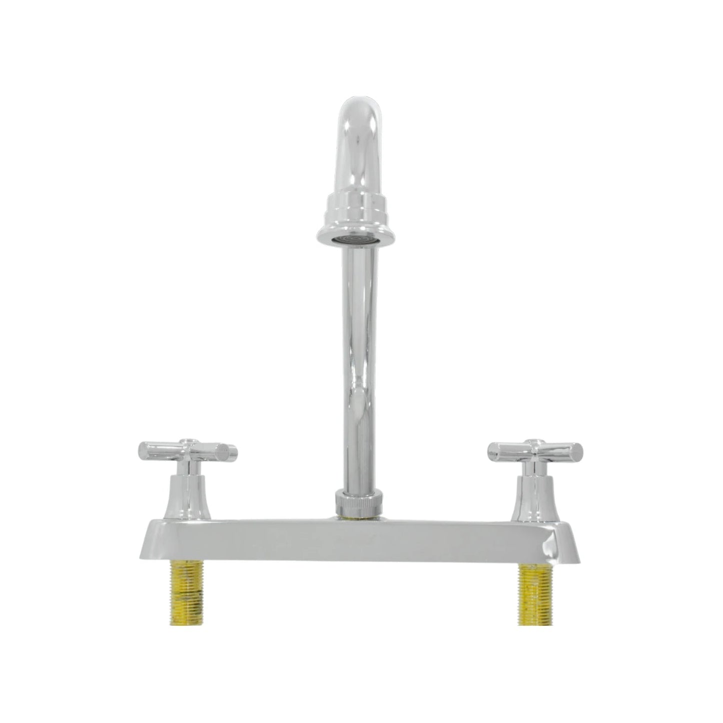 Mezcladora de fregadero cromada con manerales de cruz y caño alto, para instalación de 8 pulgadas.