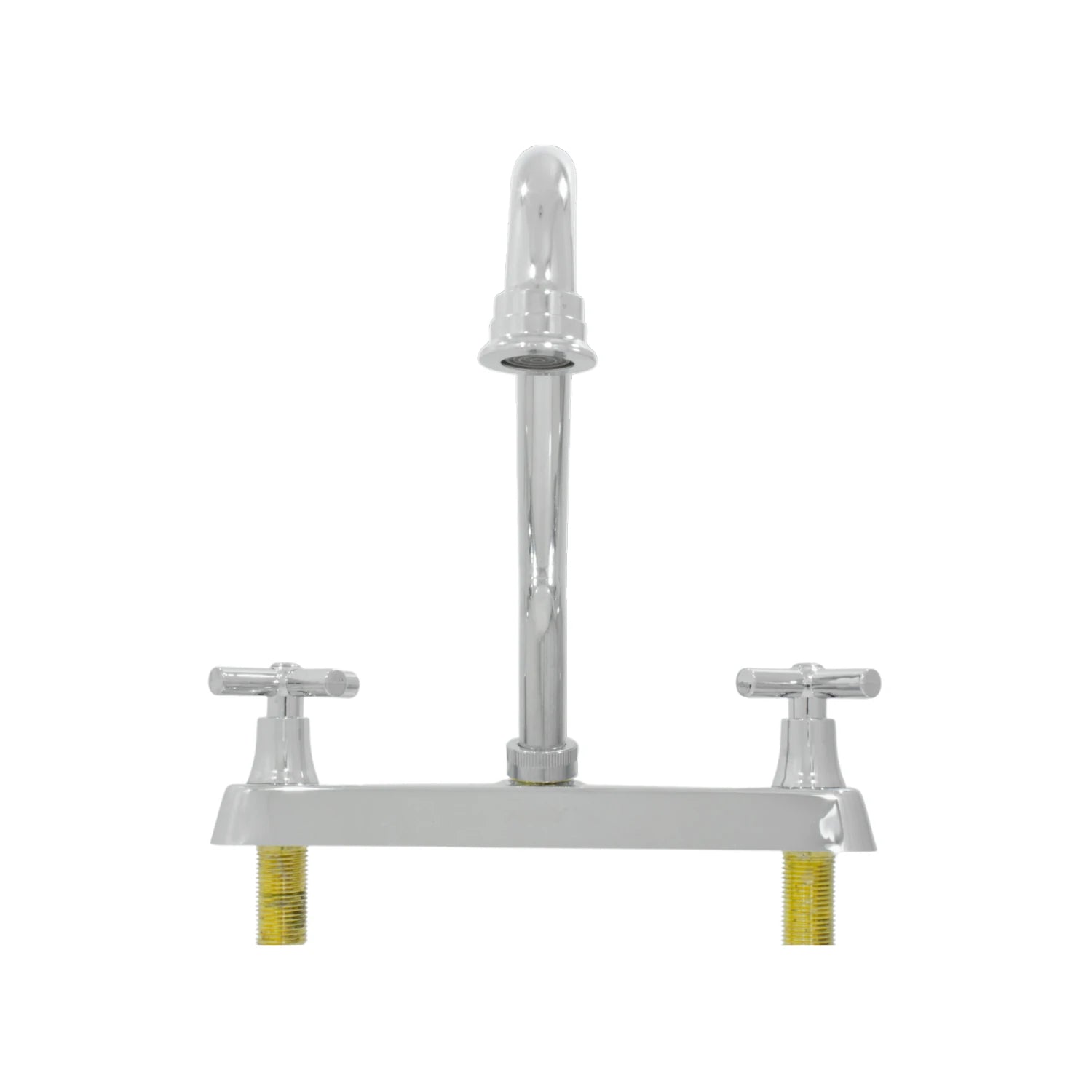 Mezcladora de fregadero cromada con manerales de cruz y caño alto, para instalación de 8 pulgadas.