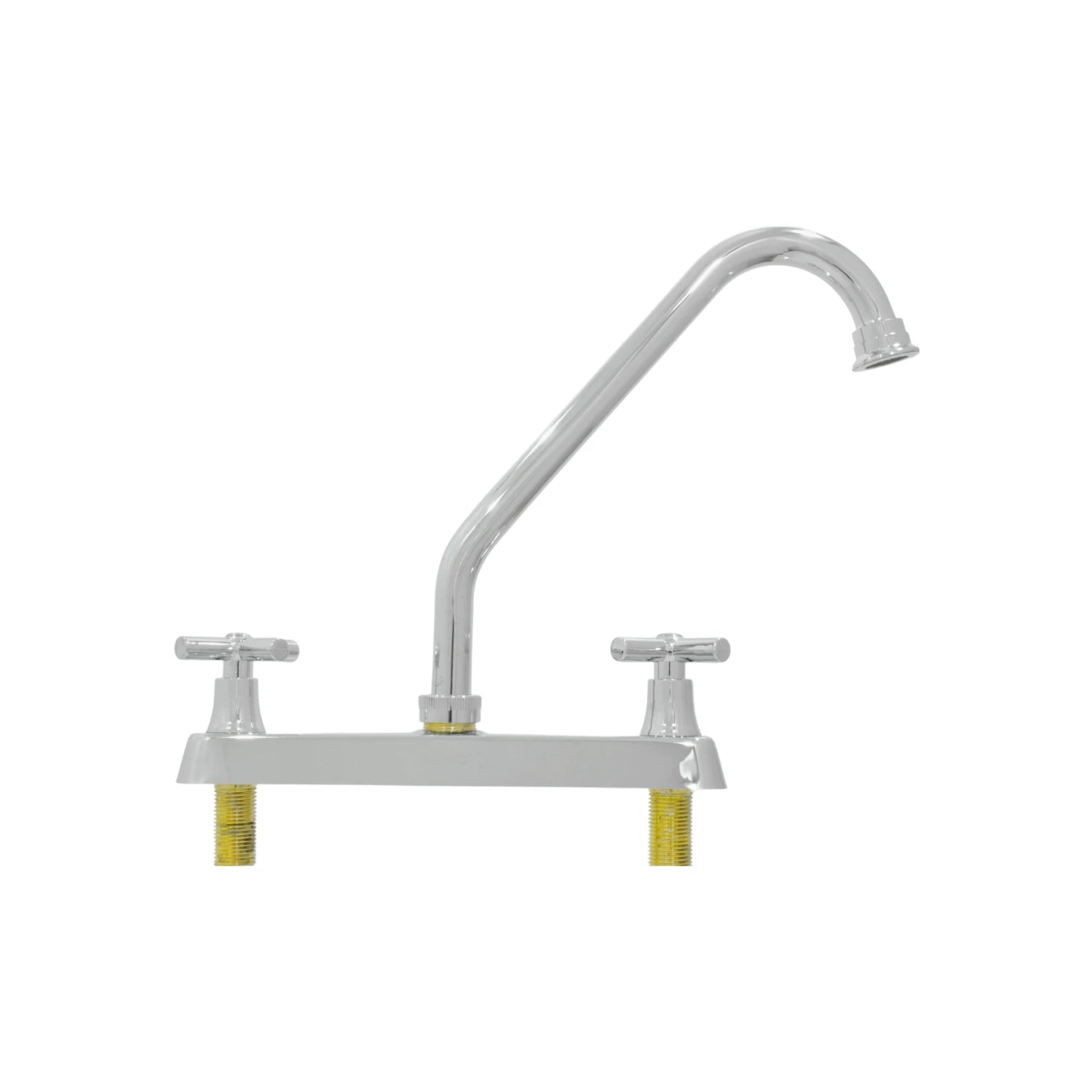 Mezcladora de fregadero cromada con cuello de ganso, dos manijas de cruz para cocina 8 pulgadas