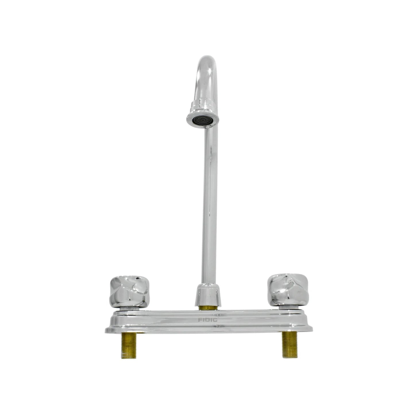 Mezcladora de fregadero 8 pulgadas cromada Fidic con cuello de ganso y dos manijas