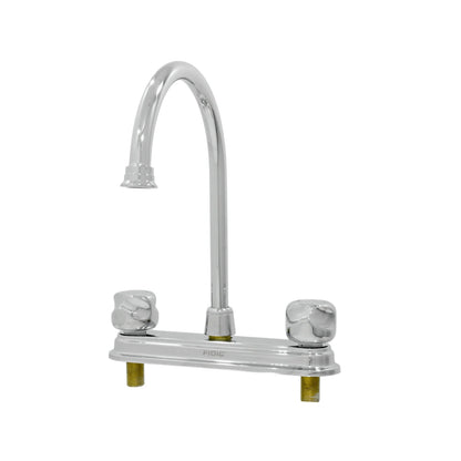 Mezcladora de fregadero Fidic cromada, doble maneral, cuello de ganso alto, para instalación de 8 pulgadas