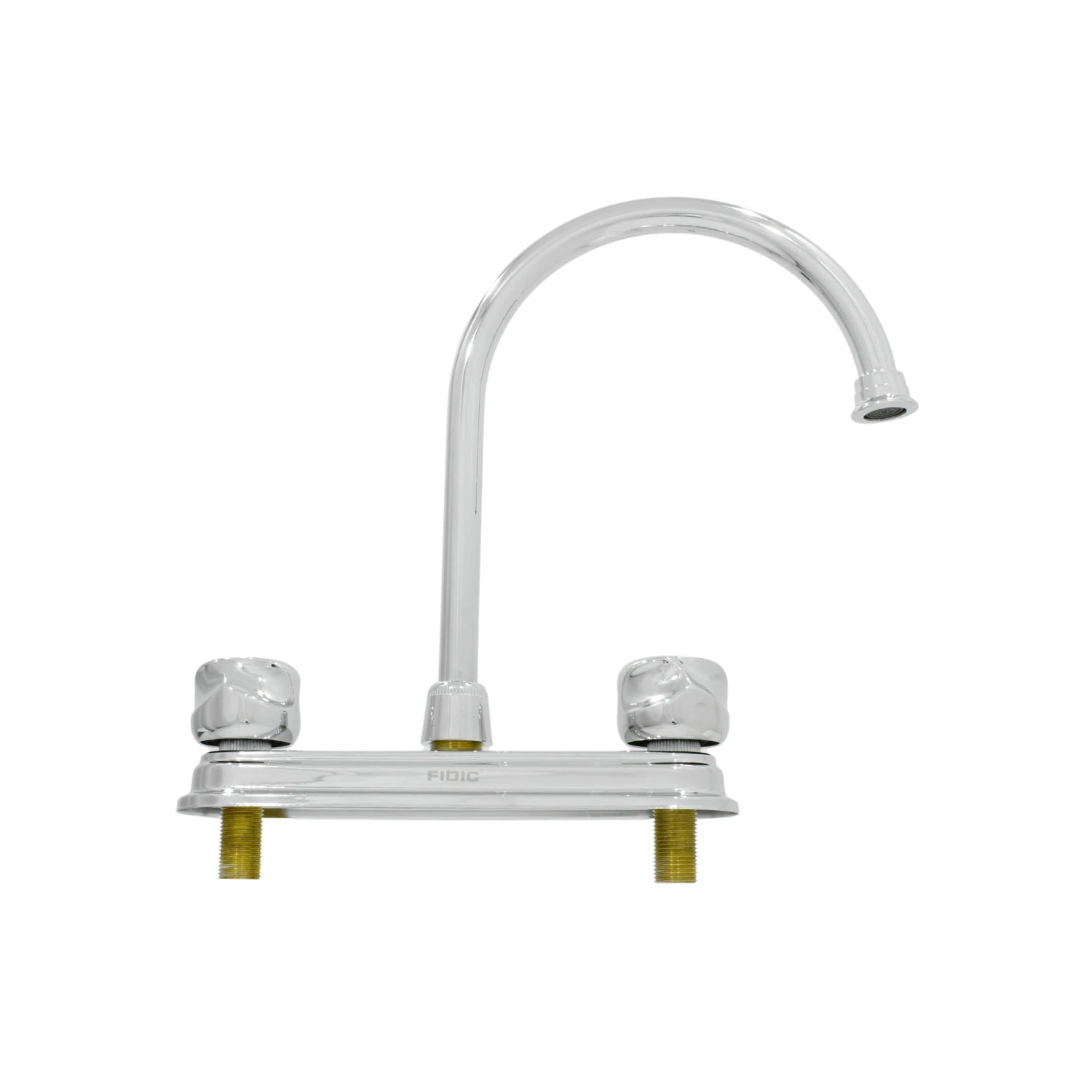 Mezcladora para fregadero FIDIC 8 pulgadas cromada, cuello de ganso, doble maneral.