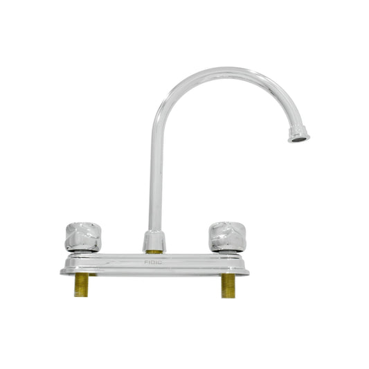 Mezcladora para fregadero FIDIC 8 pulgadas cromada, cuello de ganso, doble maneral.