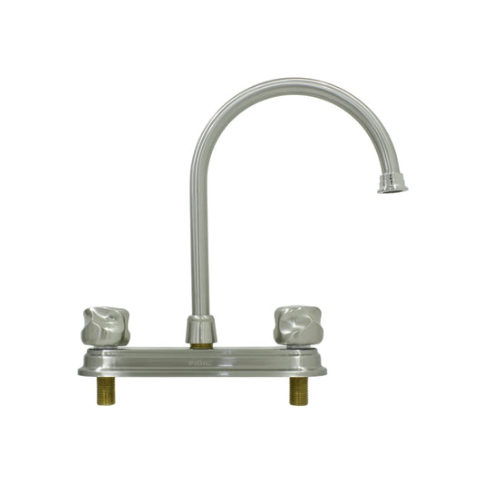 Mezcladora Fidic para fregadero de cocina, grifo doble maneral cuello de ganso, acabado níquel cepillado