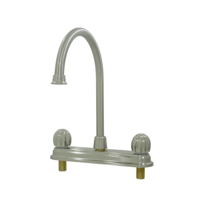 Mezcladora de fregadero para cocina 8 pulgadas, doble manija, cuello de ganso alto níquel cepillado