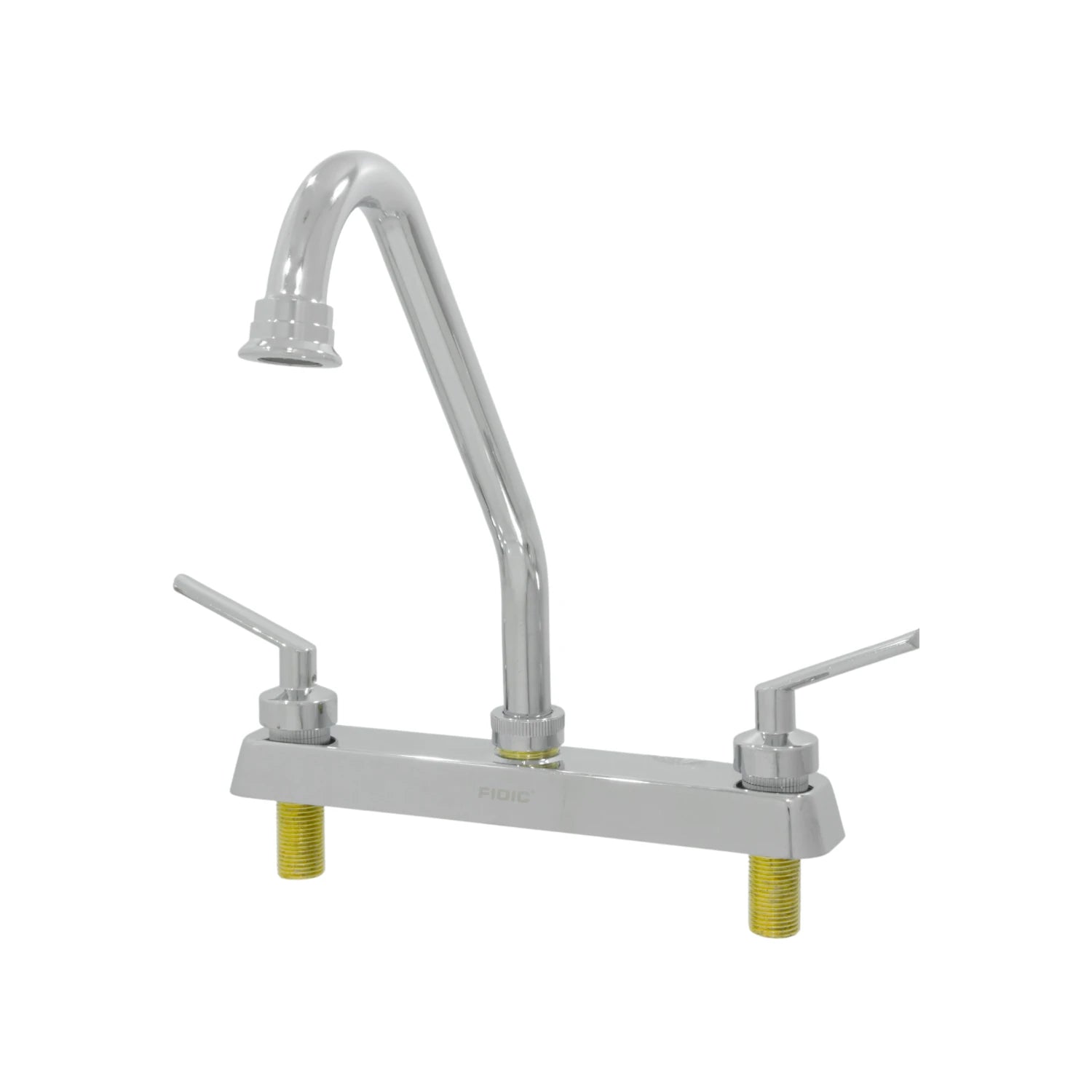 Mezcladora Fidic cromada con manijas de palanca para fregadero de cocina, cuello de ganso alto.