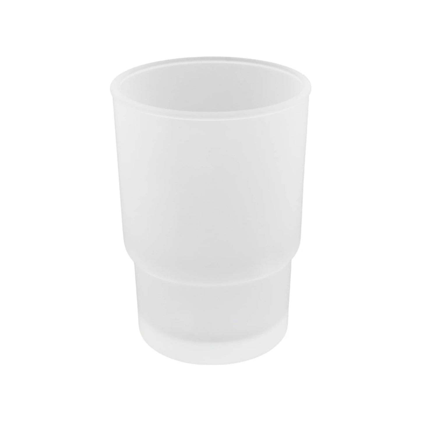 Vaso de baño plástico translúcido blanco, ideal para cepillos de dientes o accesorios de aseo personal