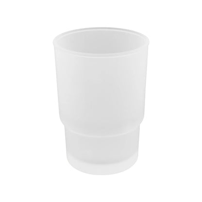 Vaso de baño plástico translúcido blanco, ideal para cepillos de dientes o accesorios de aseo personal