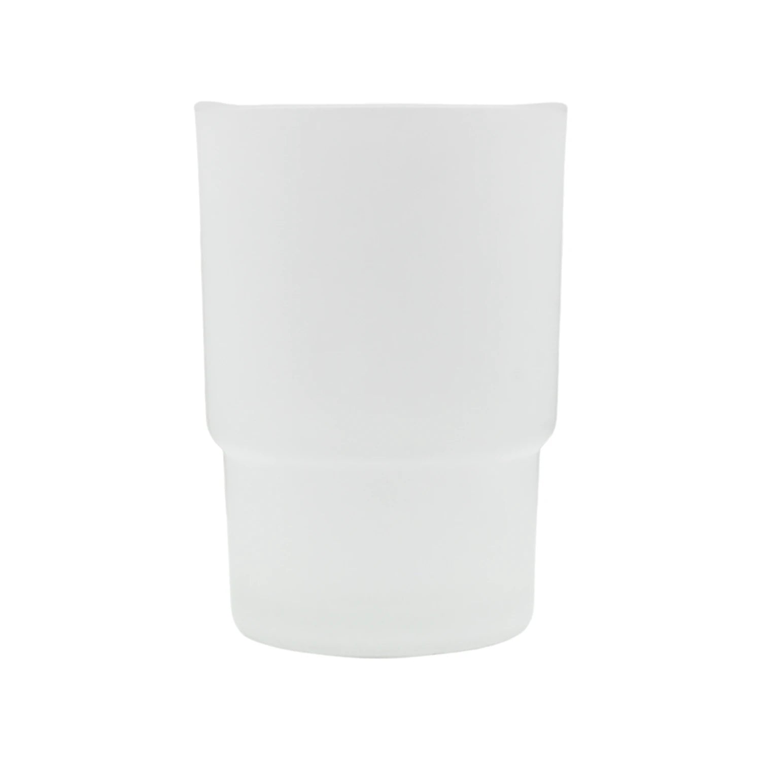 Vaso para baño translúcido color blanco, diseño minimalista, ideal para cepillos de dientes o enjuague bucal.