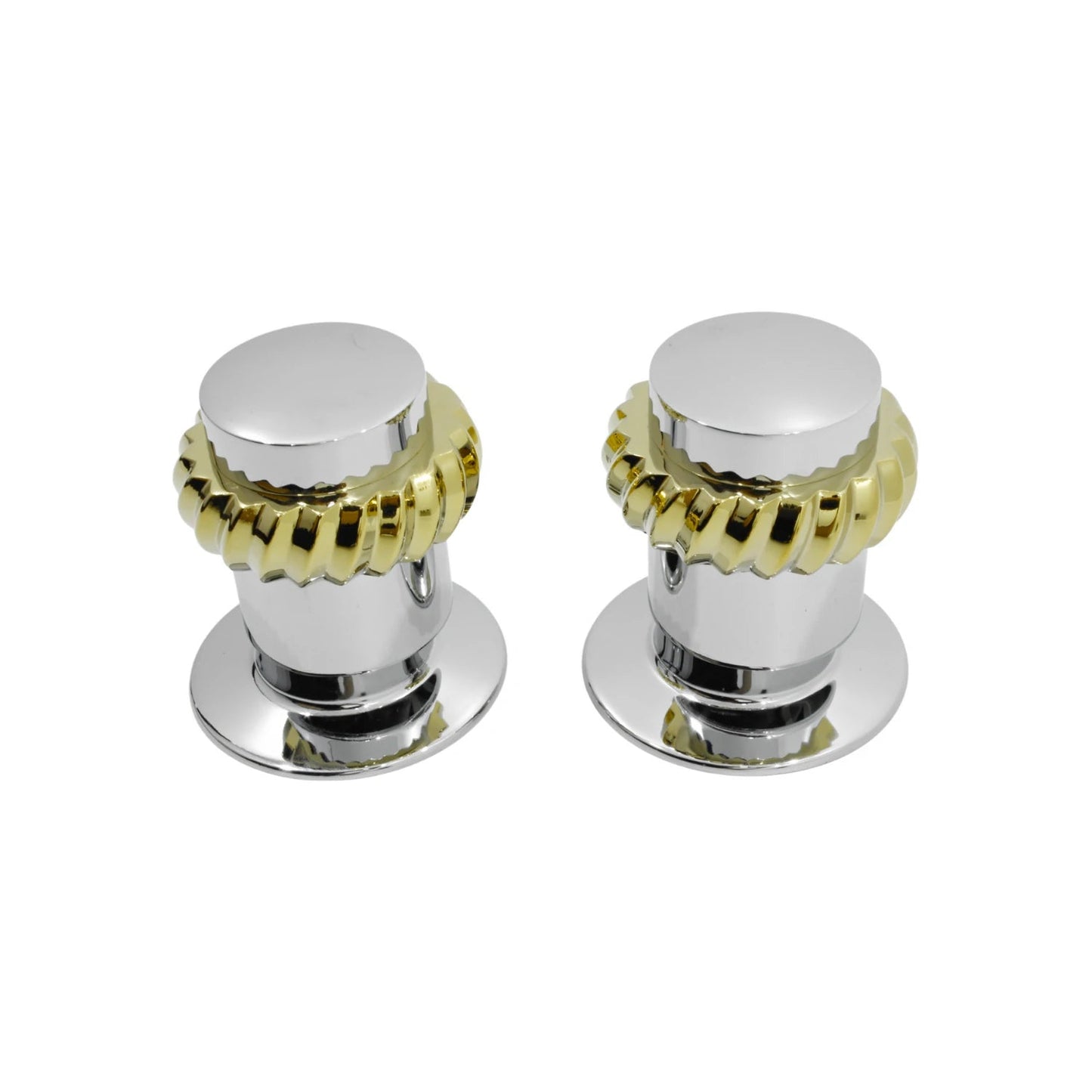 Manerales de regadera cromados con anillo dorado acanalado, set de 2 para grifería de baño